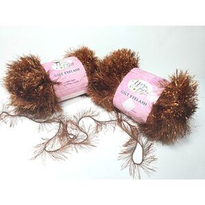 Yarn Bee Copper Gilt Eyelash 2 Skeins 125 Yds. Ea. Rated 5 Weight Poly Blend